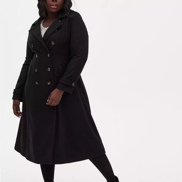 Torrid Size 6 Black Wool-Blend Military Fit & Flare Coat, Black, NWT - Picture 1 of 16